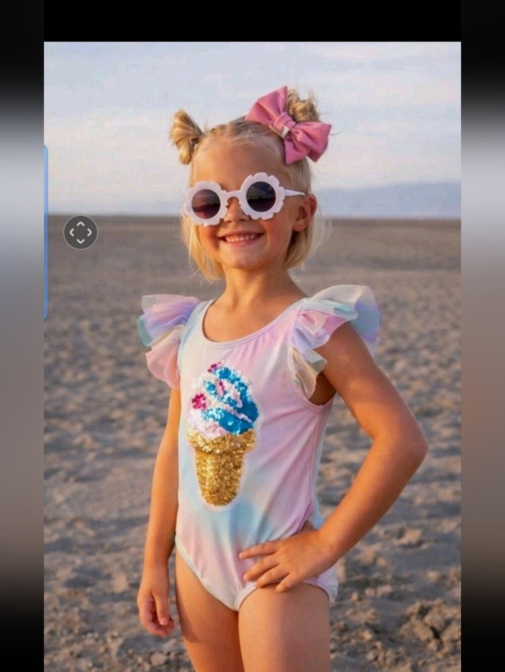 Beach Lingo Girls Sequin Ice Cream Rainbow Frill One-Piece Swimsuit SZ 3T NEW